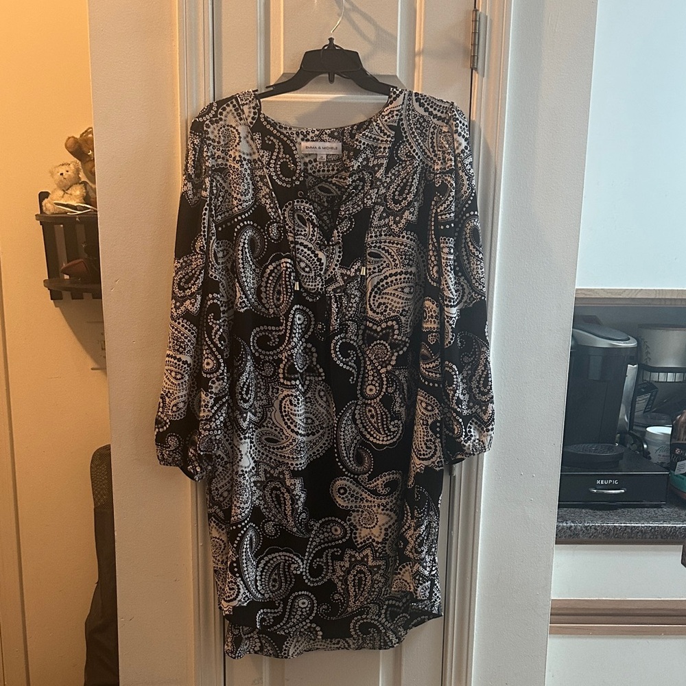 Emma & Michele Black and White Paisley Dress